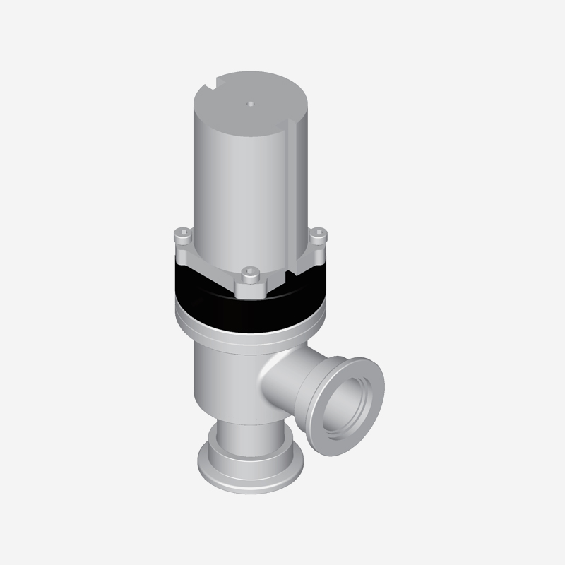 Vacuum Angle Valve, KF Flange, Single Acting, Pneumatic Open Spring Close, Pneumatic Actuator with Bellows