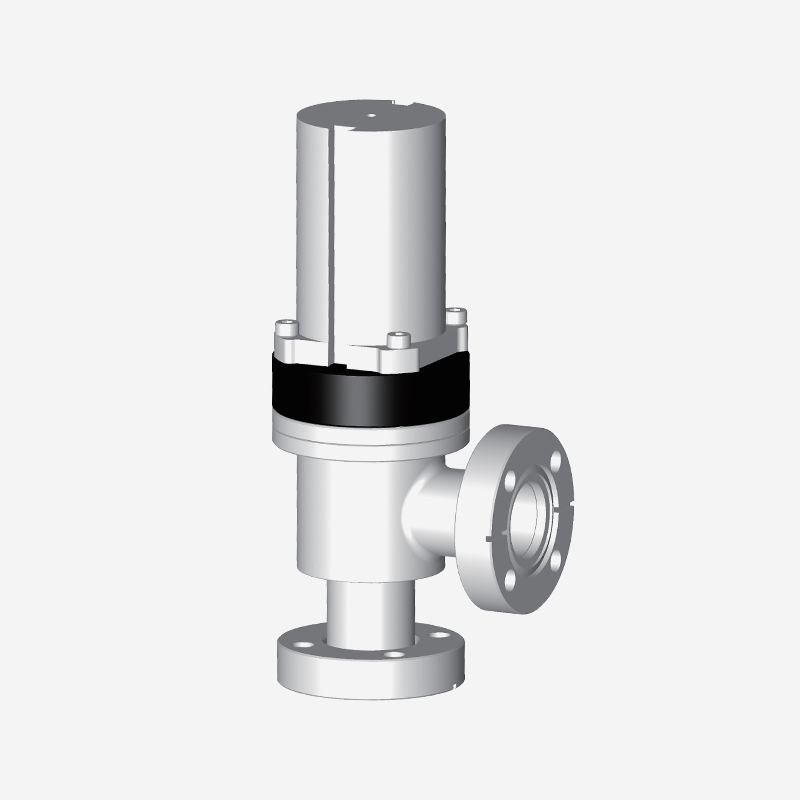 Vacuum Angle Valve, CF Flange, Single Acting, Pneumatic Open & Spring Close, with Pneumatic Actuator and Bellows