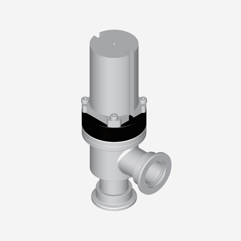 Vacuum Angle Valve, KF Flange, Single Acting, Pneumatic Open Spring Close, Pneumatic Actuator, Without Bellows