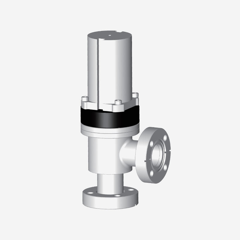 Vacuum Angle Valve, CF Flange, Single Acting, Pneumatic Open & Spring Close, Pneumatic Actuator, Without Bellows