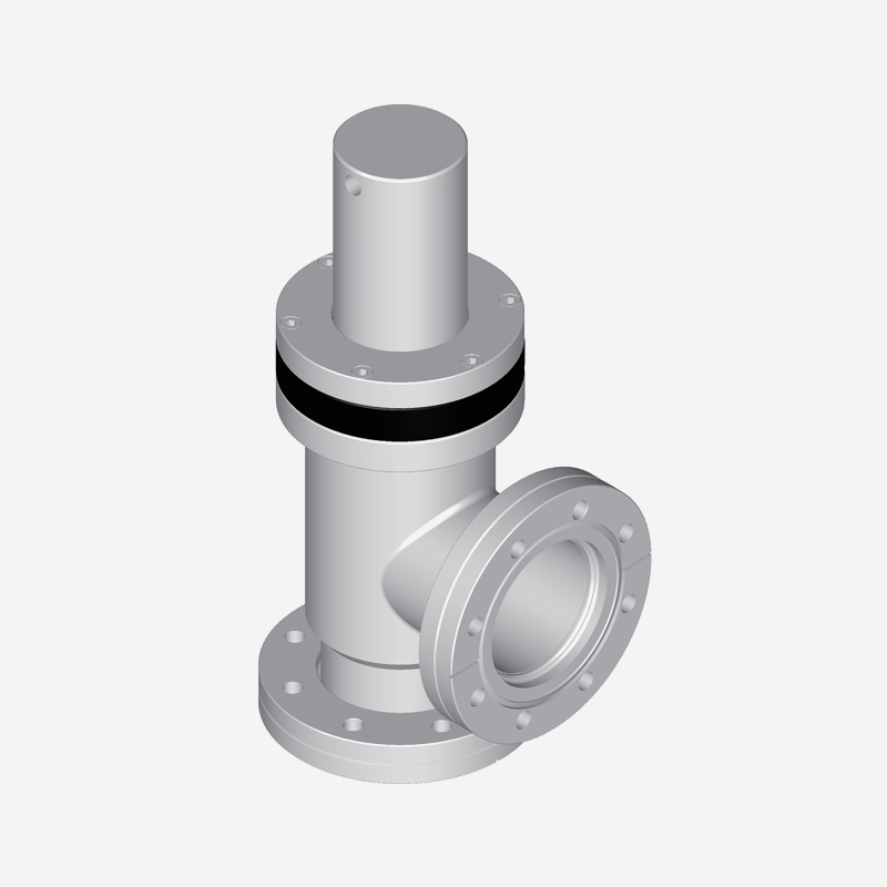 Vacuum Angle Valve, CF Flange, Double Acting, Pneumatic Open & Pneumatic Close, with Pneumatic Actuator and Bellows
