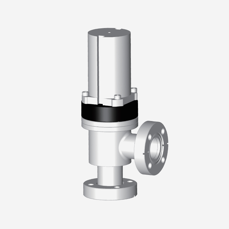 Vacuum Angle Valve, CF Flange, Single Acting, Pneumatic Open & Spring Close, Pneumatic Actuator with Bellows and Reed Sensor