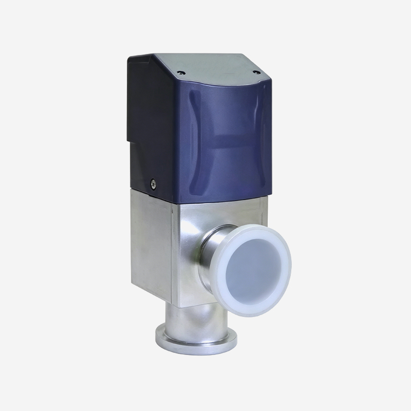 High Vacuum Pneumatic Aluminum Angle Valve, Integrated Structure, Single Acting, Pneumatic Open & Spring Close, with Formed Bellows Seal, Solenoid Valve and Limit Switch