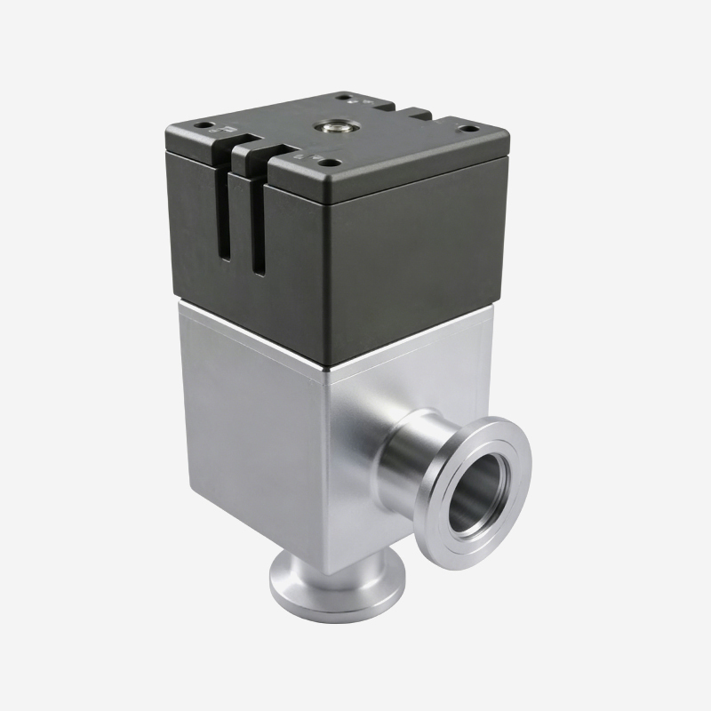 High Vacuum Pneumatic Aluminum Angle Valve, Single Acting, Pneumatic Open & Spring Close, with Formed Bellows Seal and Reed Sensor