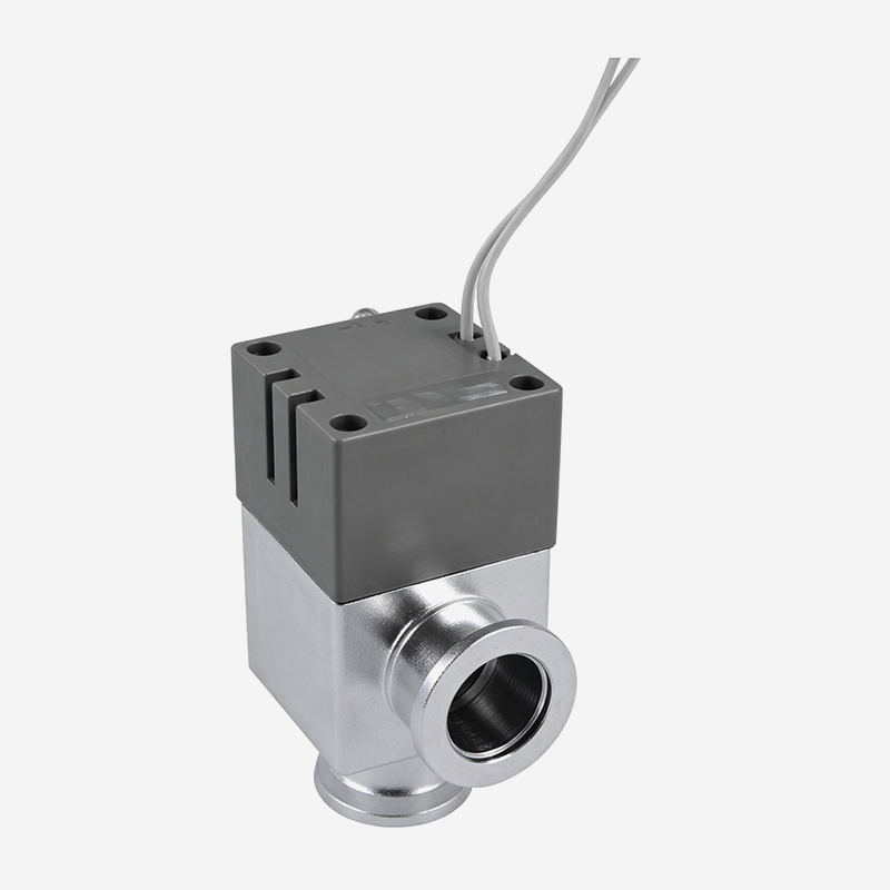 High Vacuum Pneumatic Aluminum Angle Valve, Double Acting, Pneumatic Open & Pneumatic Close, with Formed Bellows Seal, Solenoid Valve and Reed Sensor